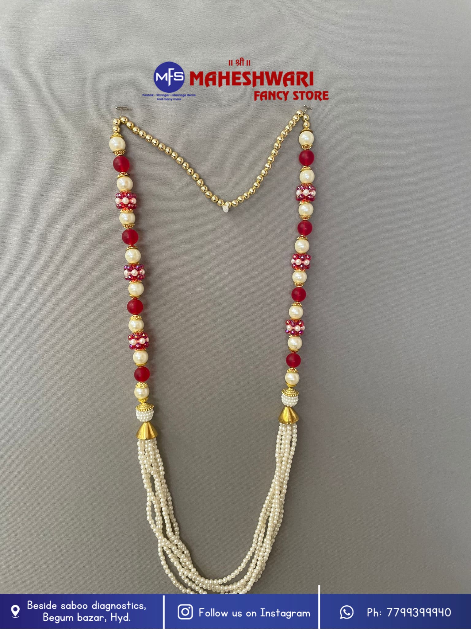 Swagat Mala red fancy moti